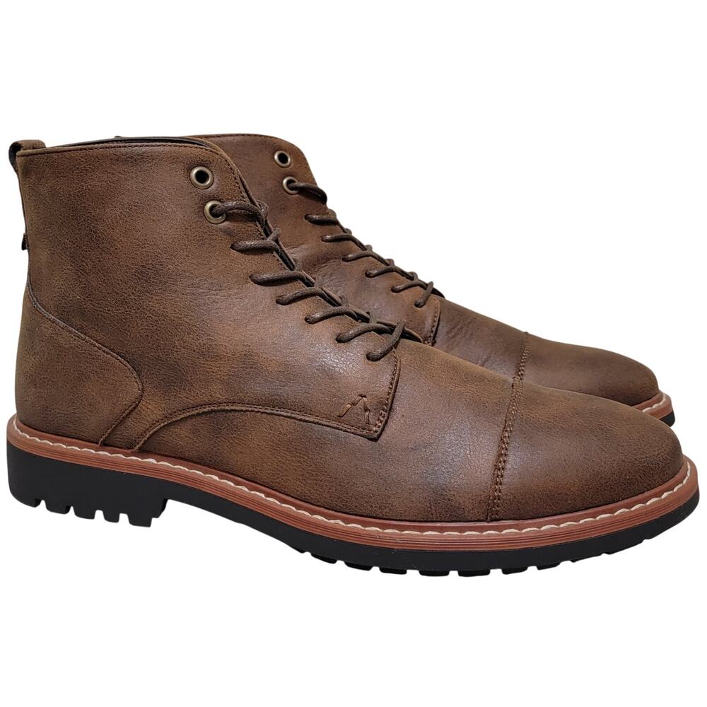 Nine West Men Tobias Cap Toe Ankle Combat Boots Size US 9M Brown Faux Leather